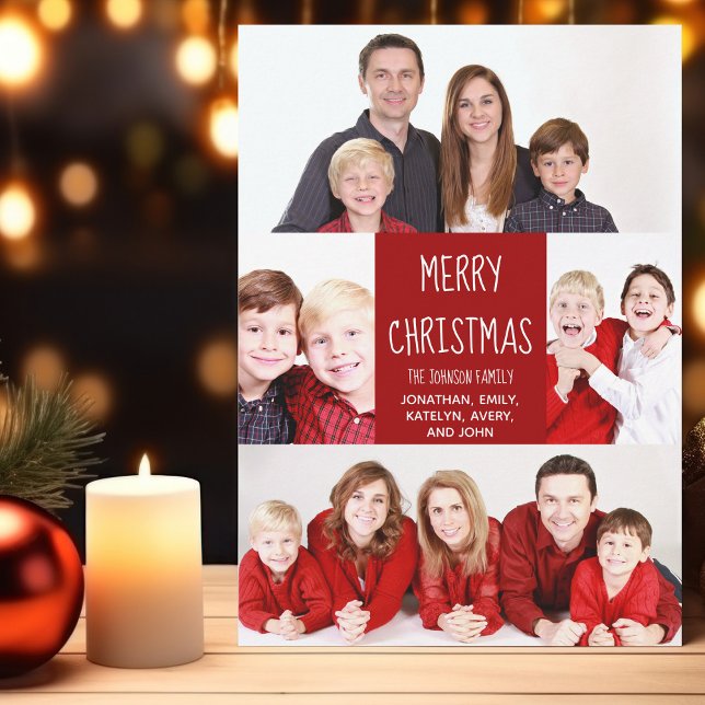 Red God jul Family Photo Collage Modern Julkort (Skapare uppladdad)
