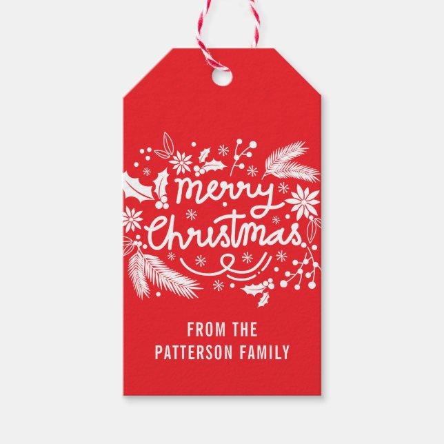 Red God jul Festive Helgdag Namn Presentetikett (Framsidan)