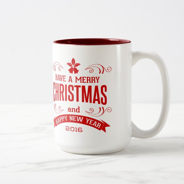 Red God jul Gott nytt år Typografi Två-Tonad Mugg (Höger)