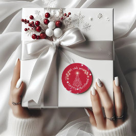 Red God jul gräs träd Round Sticker Runt Klistermärke