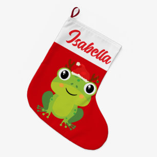 Red God jul Grönt groda Santa hat Julafton Stor Julstrumpa