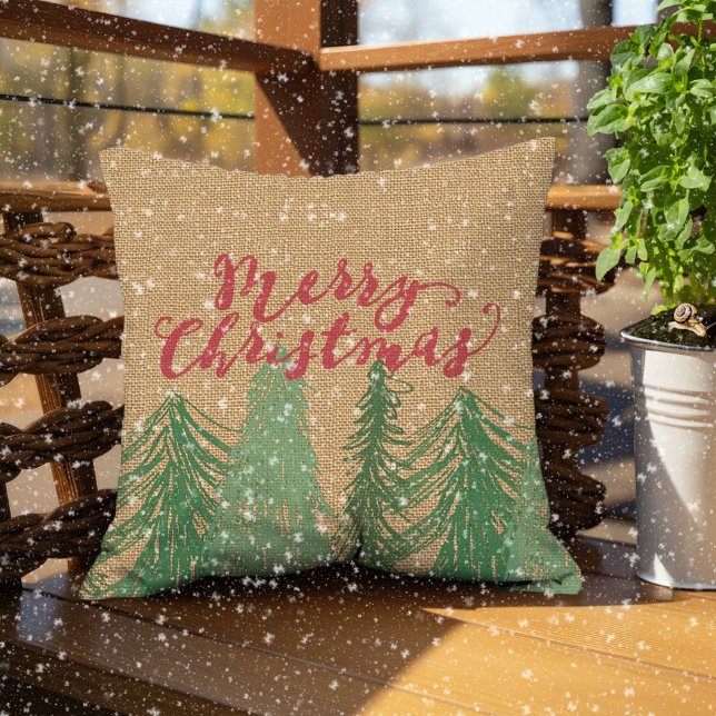 Red God jul Grönt Träd Faux Jute Burlap Kudde (Skapare uppladdad)