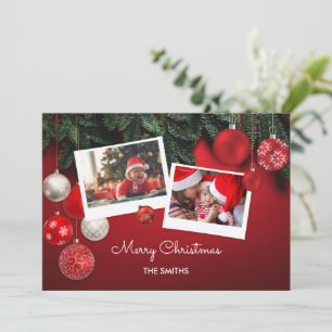 Red God jul Hälsning Family Photo Collage Julkort