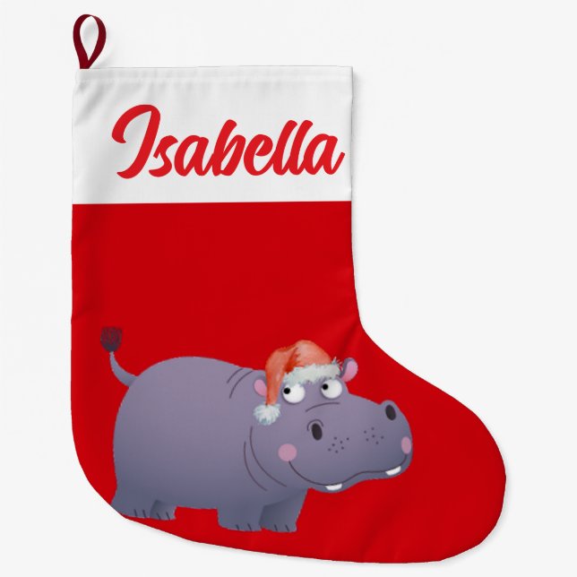 Red God jul Hippo zoo Santa hat Julafton Stor Julstrumpa (Framsidan)
