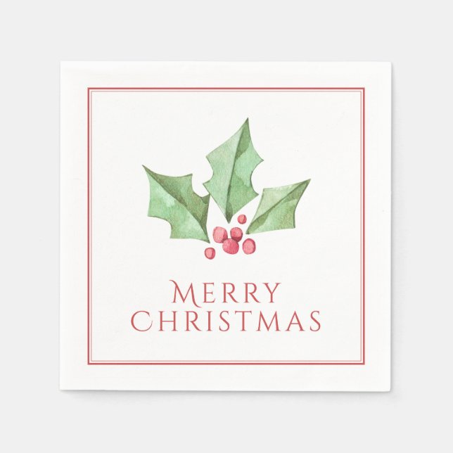 Red God jul Holly Berries Helgdag Pappersservett (Framsidan)