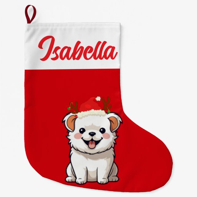 Red God jul Hund puppy pet Santa hat Julafton Stor Julstrumpa (Framsidan)