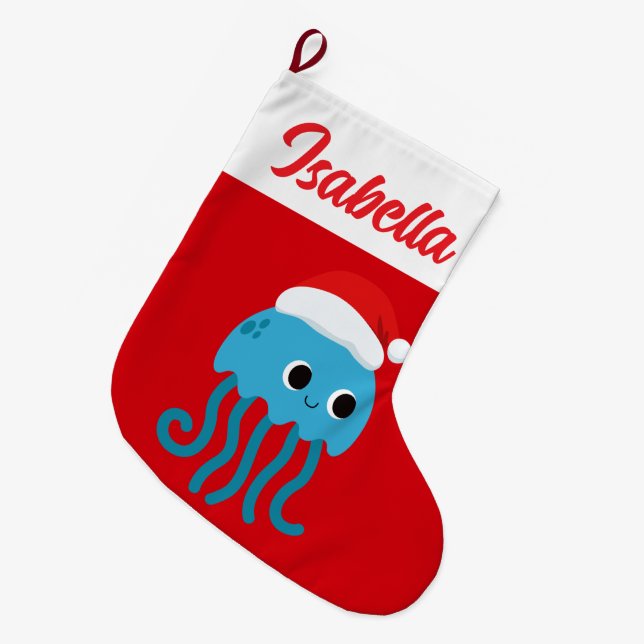 Red God jul jellyfish octopus Santa Julafton Stor Julstrumpa (Framsidan (Hängande))