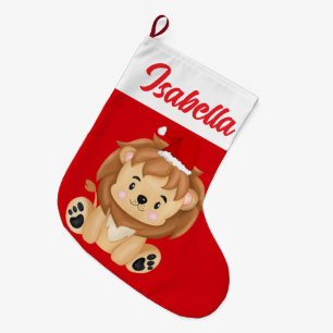 Red God jul lejon safari Santa hat Julafton Stor Julstrumpa
