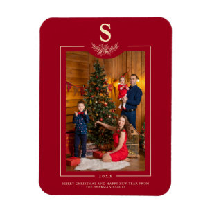 Red God jul Monogrammed Photo Family Magnet