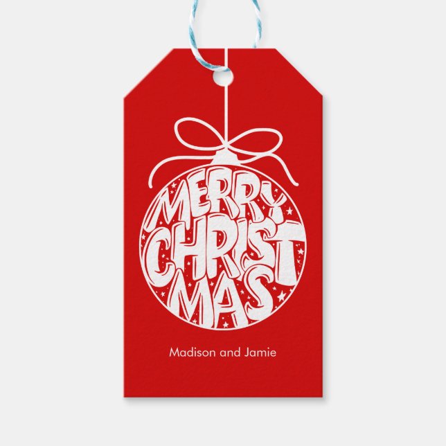 Red God jul Ornament Helgdag Presentetikett (Framsidan)