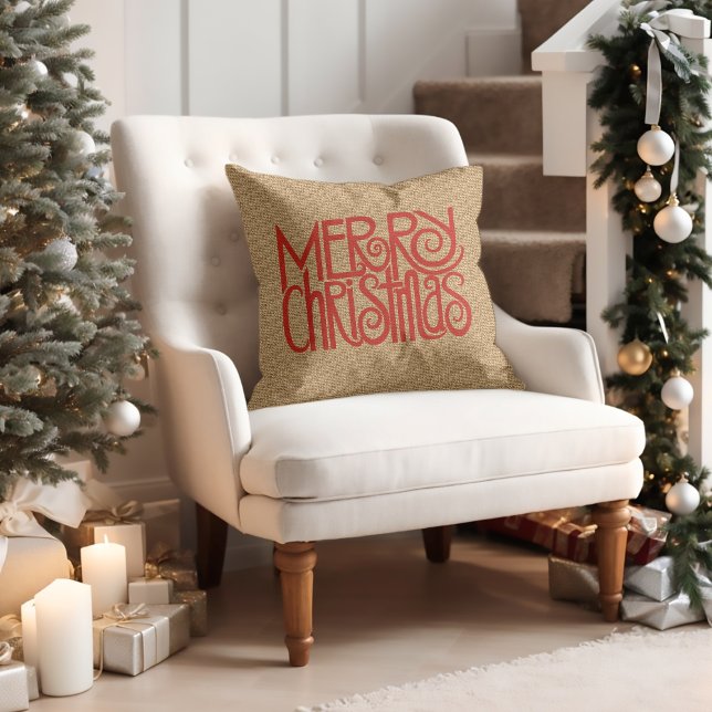 Red God jul på Faux Jute Burlap Kudde (Skapare uppladdad)