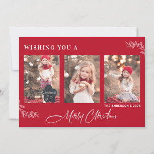 Red God jul Photo Card med Löv Motif Inbjudningar