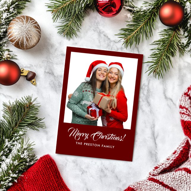 Red God jul Photo Julkort (Red Merry Christmas Photo Holiday Card)