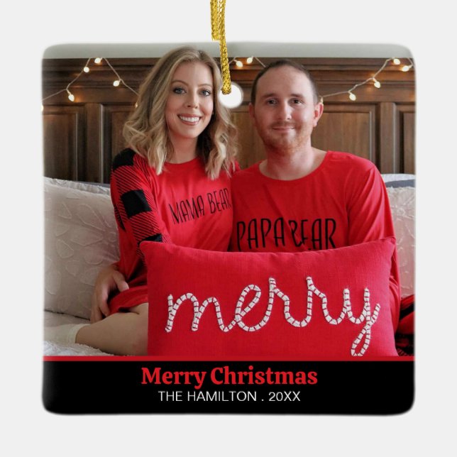 Red God jul Playful Photo Julgransprydnad Keramik (Framsida)