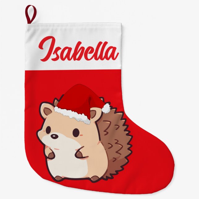 Red God jul porcupine pet Santa hat Julafton Stor Julstrumpa (Framsidan)