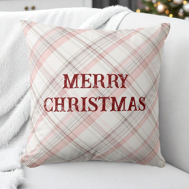 Red God jul Rosa PMönster Modern Kudde (Red Merry Christmas Pink Plaid Pattern Modern Throw Pillow)