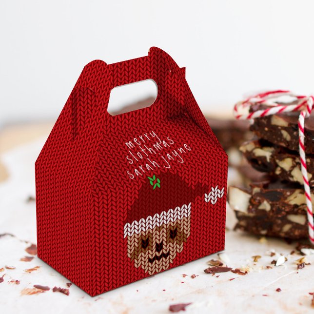 Red God jul Santa Sloth Favor Boxes Presentaskar (We wish you a Merry Slothmas with a happy new favor box! Just add your greeting)