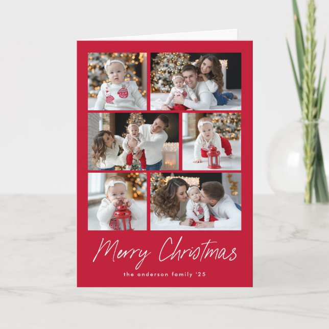 Red God jul Script 6 Photo Collage Helgkort (Framsida)