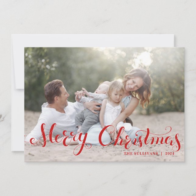 Red God jul Script Helgdag Photo Flat Card Julkort (Framsida)