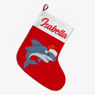 Red God jul Shark fish Santa hat Julafton Stor Julstrumpa