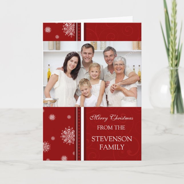 Red God jul Snöflingor-fotokort Helgkort (Framsida)