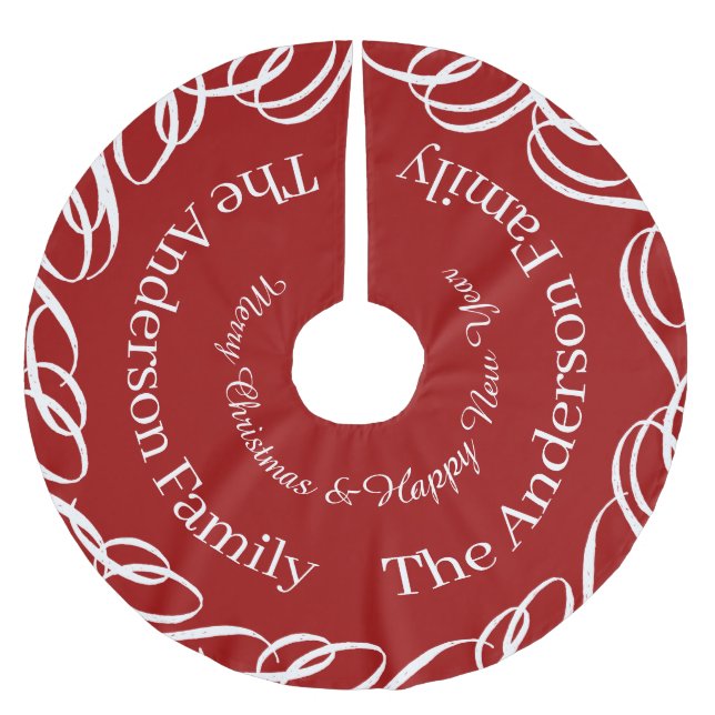 Red God jul Swirl Design Personlig Julgransmatta Borstad Polyester (Framsidan)