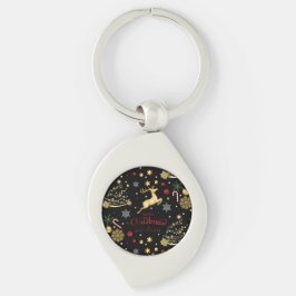 Red God jul Träd Swirl Silverfärgad Nyckelring