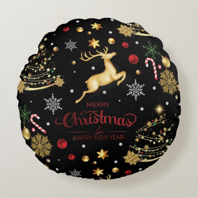 Red God jul TreeThrow Pillow Rund Kudde (Framsidan)