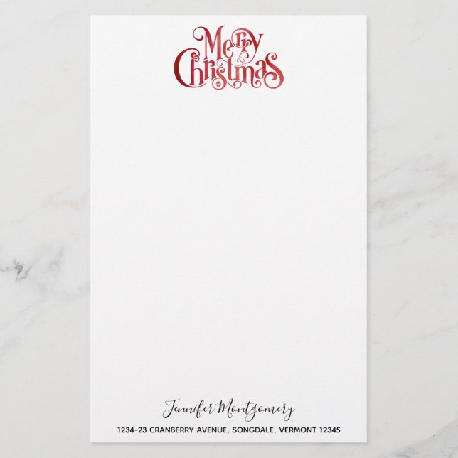 Red God jul Typography Festive Teckensnitt Brevpapper (Framsida)