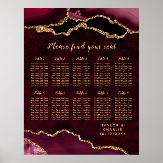 Red Gold Agate Wedding Seating Chart 10 Table Poster