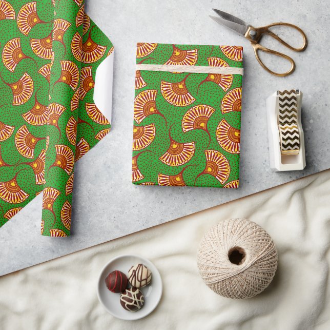 Red Gold And Green Ankara Fan Print Wrappin Presentpapper (Hantverk)