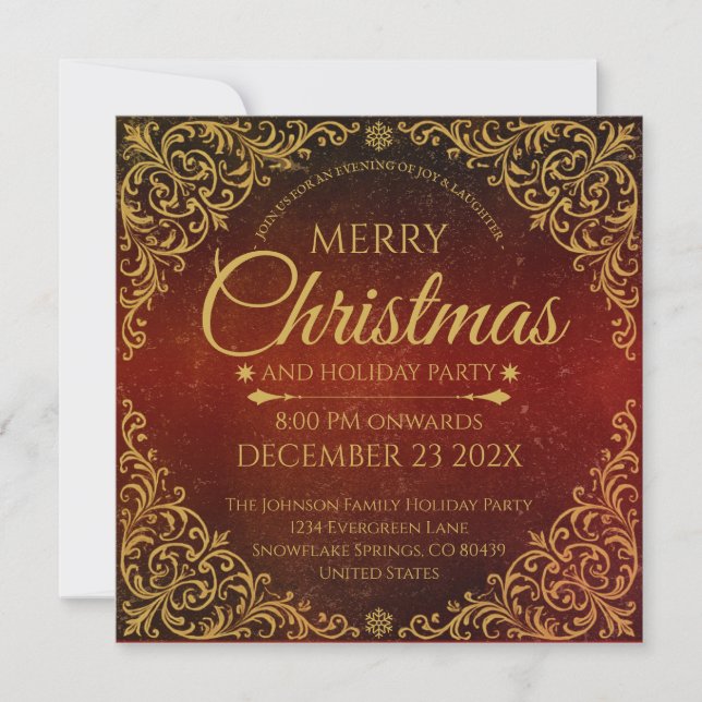 Red Gold and Velvet Elegant Christmas  Inbjudningar (Framsida)