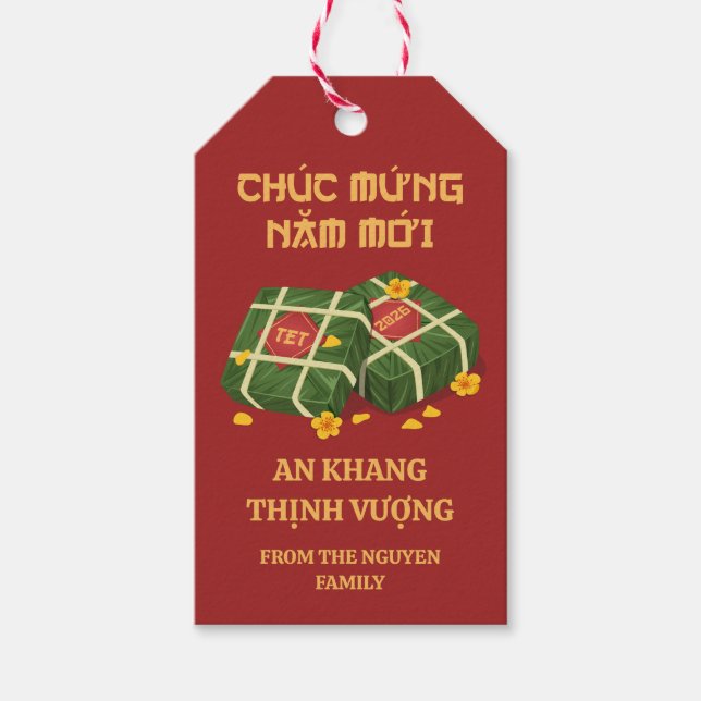 Red & Gold Banh Chung Ochna Vietnamese Tet 2026 Presentetikett (Framsidan)
