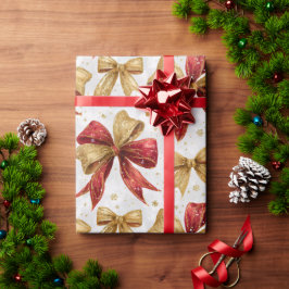 Red Gold Bows Christmas Presentpapper