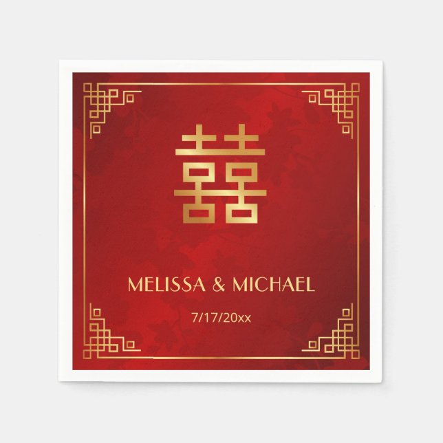   Red  Gold Chinese Wedding Custom  Pappersservett (Framsidan)