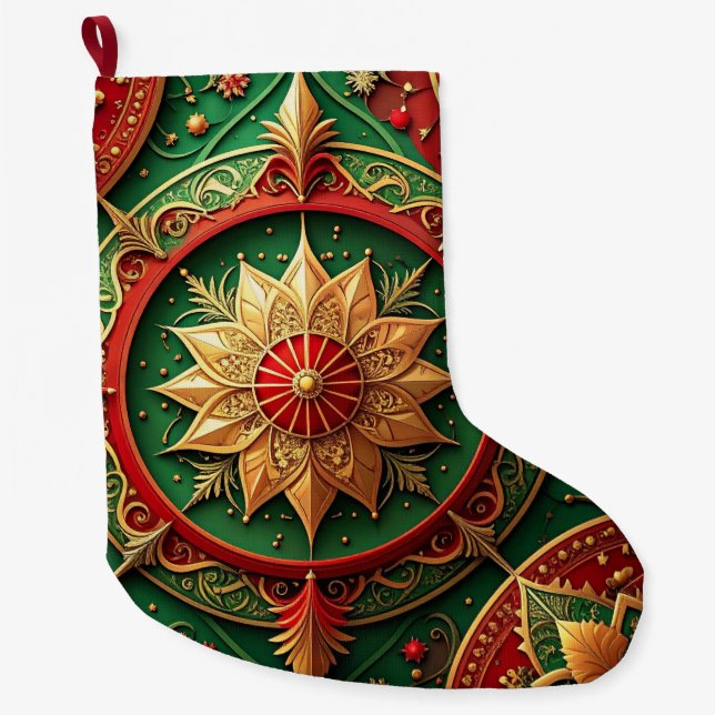 Red Gold Christmas Holiday Stocking Stor Julstrumpa (Framsidan)