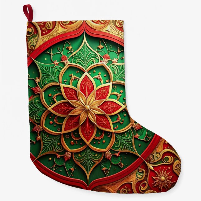 Red Gold Christmas Holiday Stocking Stor Julstrumpa (Framsidan)