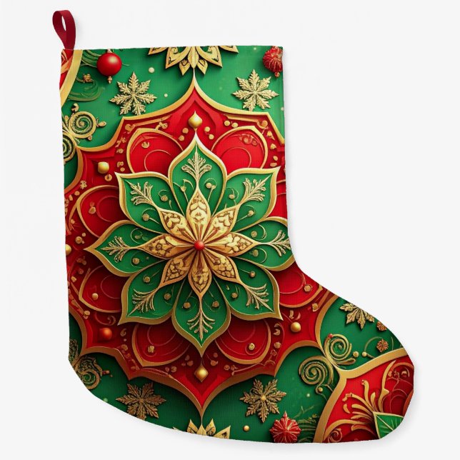 Red Gold Christmas Holiday Stocking Stor Julstrumpa (Framsidan)