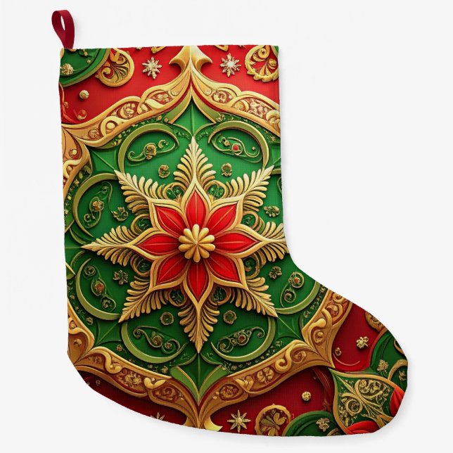 Red Gold Christmas Holiday Stocking Stor Julstrumpa (Framsidan)