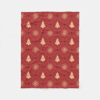 Red Gold Christmas Tree Snowflake Diamond Pattern Fleecefilt