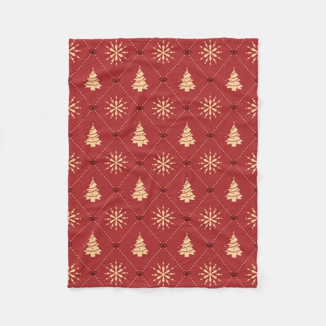 Red Gold Christmas Tree Snowflake Diamond Pattern Fleecefilt (Framsidan)