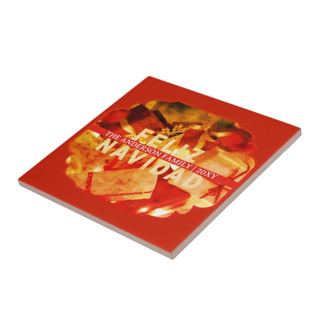 Red Gold Feliz Navidad Elegant Keepsake Christmas Kakelplatta (Sidan)