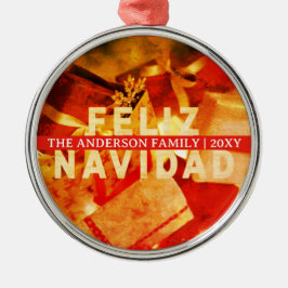 Red Gold Feliz Navidad Modern Elegant Christmas Julgransprydnad Metall