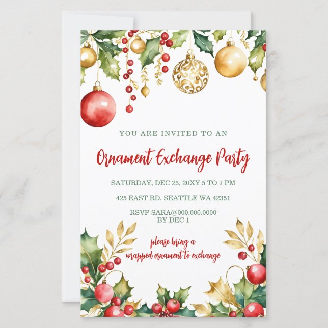 Red Gold Festive Ornament Exchange Christmas Party (Framsida)