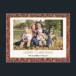 Red - Gold Foil Löv God jul Family Photo Helg Vykort<br><div class="desc">Rött - Guld-foto-foto-kort för Löv enkelt och modernt God jul. Bild och namn kan bytas ut mot detta enkla och elegant julkort.</div>