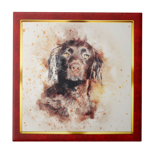 Red & Gold Framed Abstract Dog Print Kakelplatta (Framsidan)