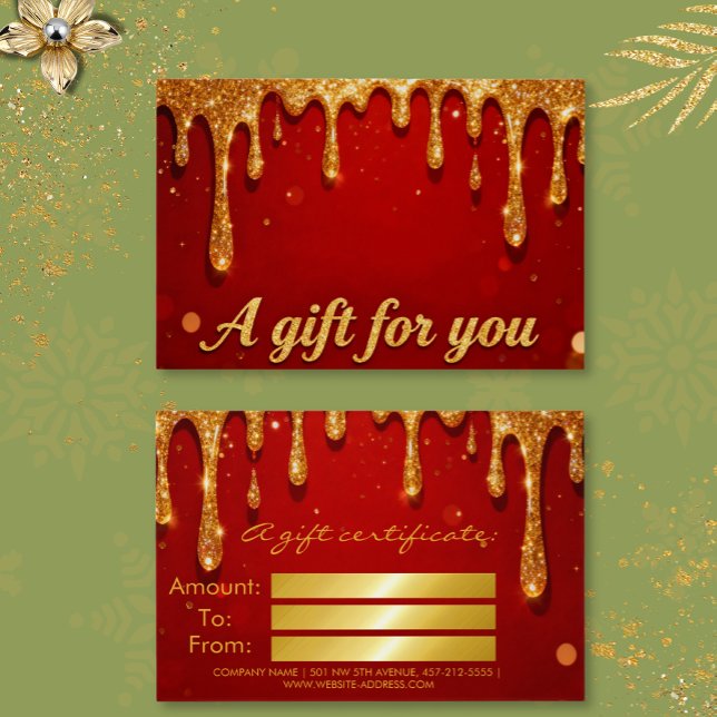Red & Gold Glitter Drip Gift Card Visitkort (Skapare uppladdad)