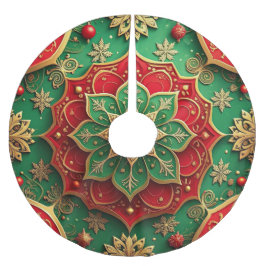 Red Gold Green Decorative Tree Skirt Julgransmatta Borstad Polyester