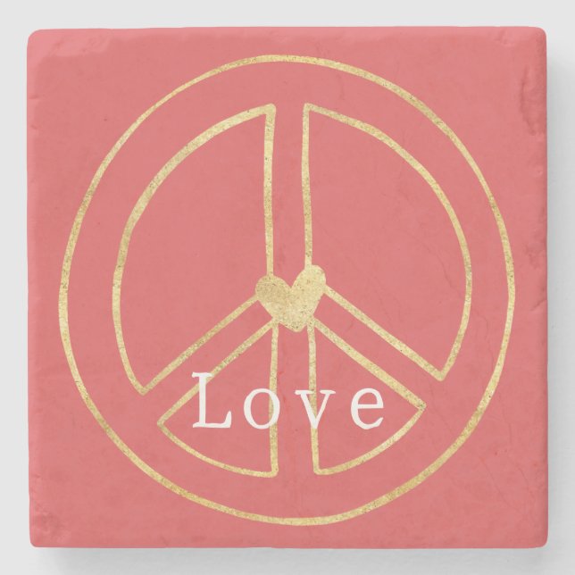 Red Gold Heart Peace Sign Love Valentine's Day Stenunderlägg (Framsidan)