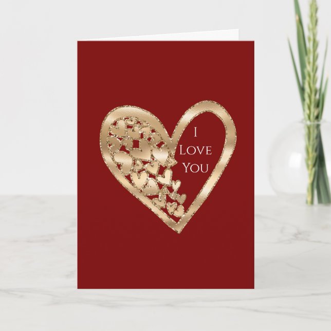 Red Gold Hearts Love Kort (Framsida)